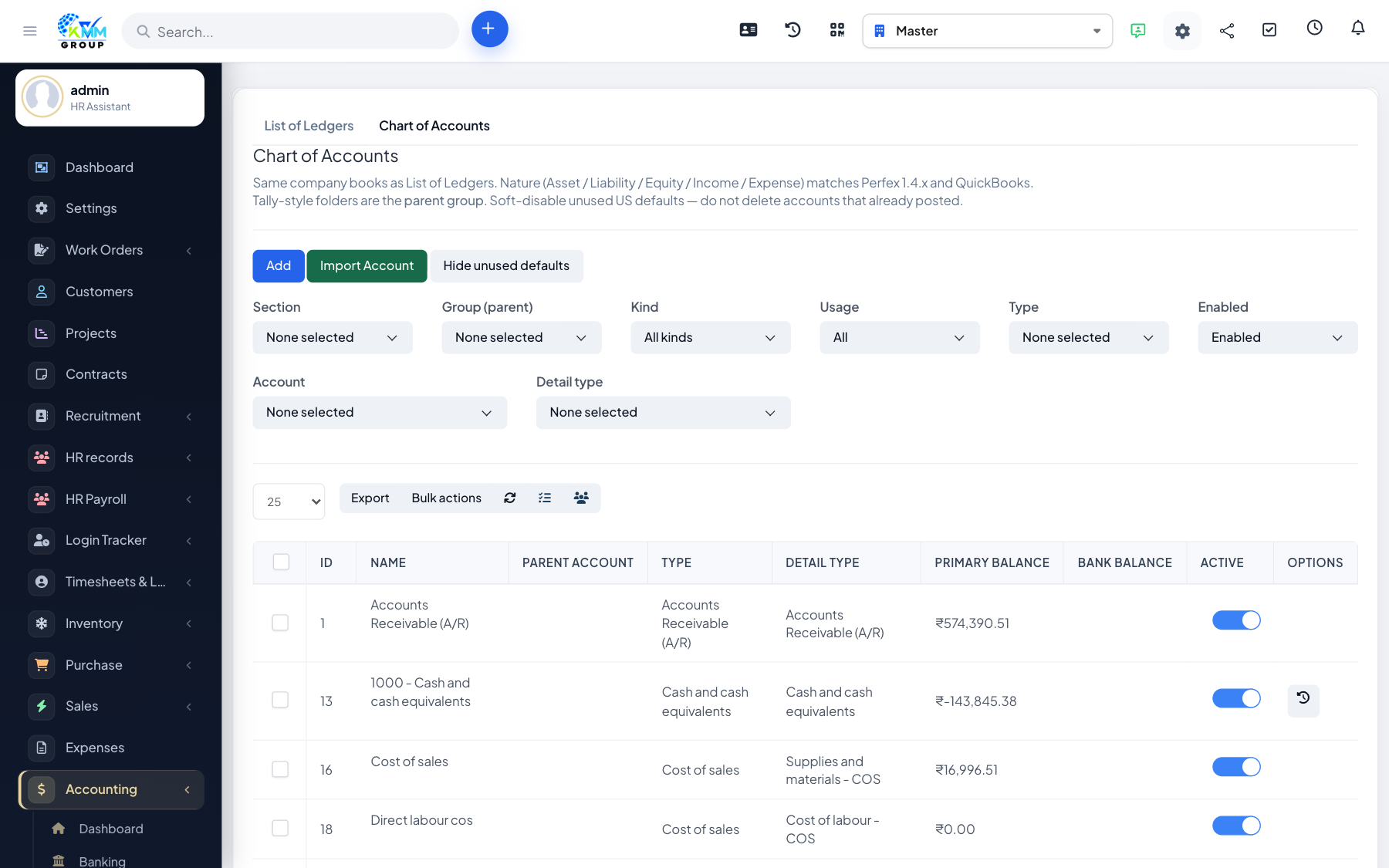 Chart of Accounts
