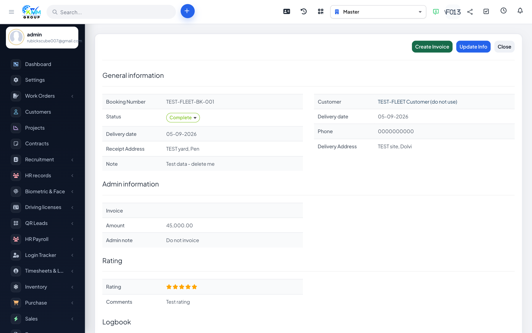 Booking detail (TEST-FLEET-BK-001)